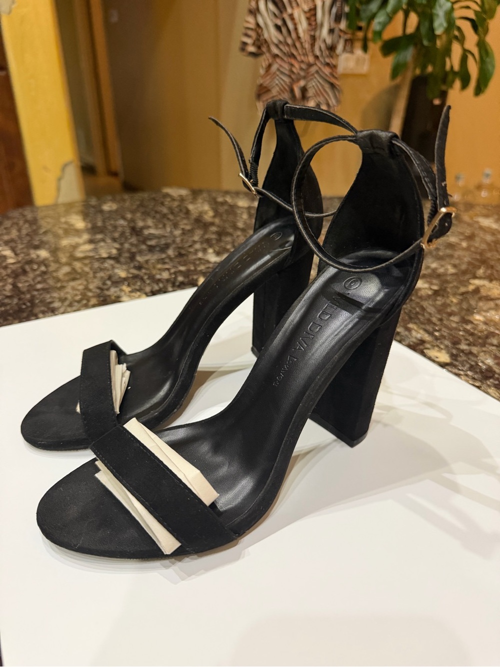 Black Suede Block Heel Size 6